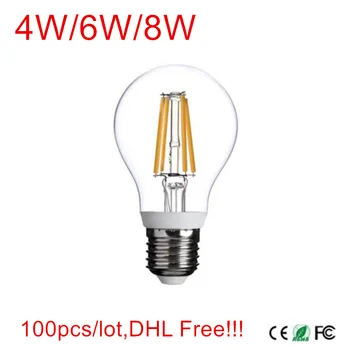 100 шт./лот, DHL/FedEx Бесплатная доставка!!! Светодиодные лампы накаливания E27 4W/6W/8W СВЕТОДИОДНЫЕ лампы-свечи AC85-265V LED внутреннее освещение