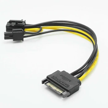 15-контактный разъем SATA к 8-контактному (6 + 2) кабелю питания PCI-E Кабель SATA 15-контактный к 8-контактному кабелю 18AWG Провод для графической карты (1 шт.)