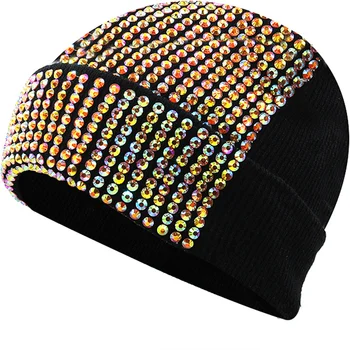 2022 Новая теплая акриловая вязаная шапка для девочек, шапочки с искусственными бриллиантами, Осенне-зимние женские и мужские шапочки со стразами