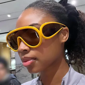 2023 Новая мода Цельные очки в большой оправе Негабаритные овальные солнцезащитные очки Женские Мужские Винтажные Модные солнцезащитные очки в стиле хип-хоп UV400