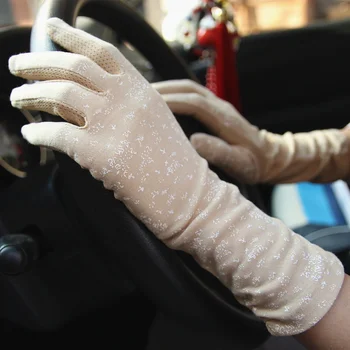 2023, Новые модные перчатки, женские Летние хлопковые перчатки средней длины с черным принтом, велосипедные перчатки с тонким сенсорным экраном, перчатки для вождения автомобиля для женщин