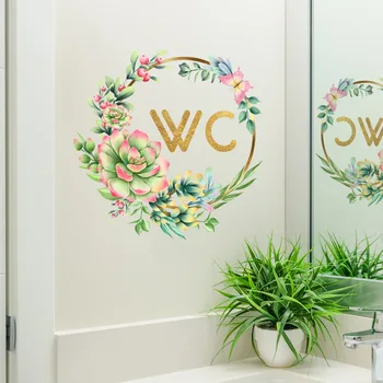 30 * 30 см Растения и цветы, английские наклейки на стену в Туалете, Креативное Украшение коммерческого места для туалета, настенные наклейки из ПВХ