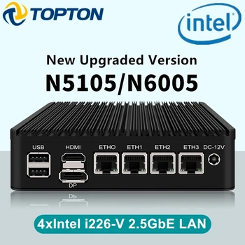 4 Intel i226-V 2,5 Гб LAN Безвентиляторный Мини-ПК N6005 N5105 2 * Коммутатор NVMe TPM2.0 Мягкий Маршрутизатор VPN-Сервер ESXI Защищенный Брандмауэр