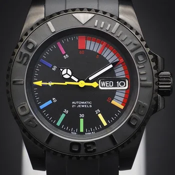 40 мм Вспомогательные часы lightning second hand watch черные часы Iridescence NH36 с автоматическим механическим механизмом часы на заказ