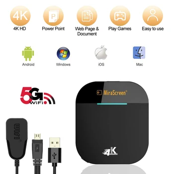 4K Mirascreen Беспроводной HDMI-совместимый Miracast Airplay Smart Android Tv Stick 5G Wifi Дисплей-приемник с зеркальным отображением для Iphone PC