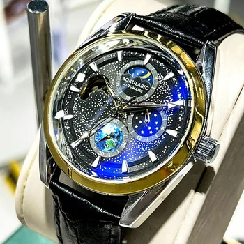 AOKULASIC Мужские механические часы Moon Phase Водонепроницаемые Автоматические Часы Мужские Светящиеся Часы Деловые Наручные часы Relogio Masculino