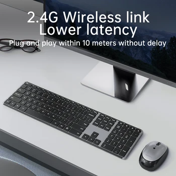 AUSDOM KAM200 Комплект бесшумной беспроводной клавиатуры и мыши 2,4G, перезаряжаемая полноразмерная клавиатура с регулируемой мышью 3 DPI для Windows