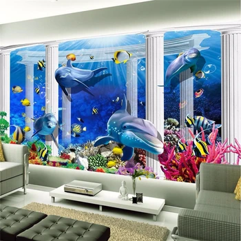 beibehang papel de parede 3D обои домашний декор фото домашний декор ТВ фон подводный Дельфин Коралловый пол в ванной