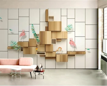 beibehang Изготовленный на заказ размер Свежий классический 3d деревянный шов с фламинго ТВ фон обои papel de parede 3d papier peint
