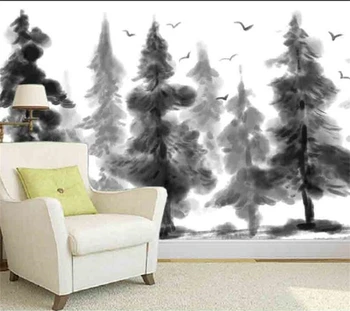 beibehang Пользовательские настенные обои современный минималистичный черно-белый сосновый лес ТВ фон гостиная спальня фоновая стена