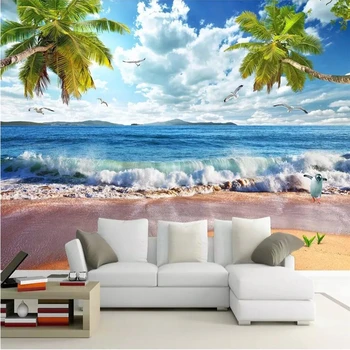 beibehang Пользовательские фотообои на стену пляжный спрей Гавайский морской пейзаж пейзажная живопись кокосовый орех ТВ фон настенный papel de parede