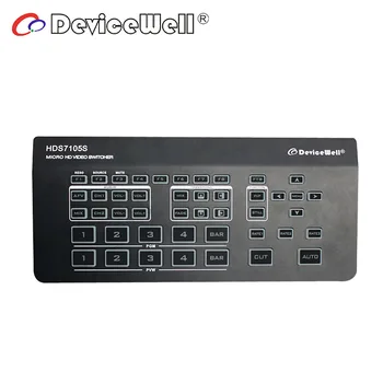 Devicewell Mini Video Switcher HDS7105S 5-КАНАЛЬНЫЙ HD Super 4 * HDMI 1 * DP с несколькими каналами просмотра для управления прямой трансляцией на YouTube