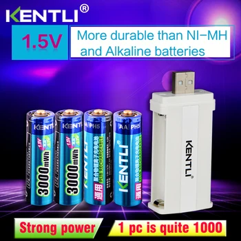 KENTLI 4 шт. низкий саморазряд 1,5 В 3000 МВтч AA перезаряжаемая литий-полимерная литий-ионная полимерная литиевая батарея + 1 USB смарт-зарядное устройство