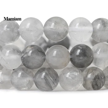 Mamiam Бусины из натурального Облачного кварца 6-10 мм, Гладкий Круглый Камень, браслет 
