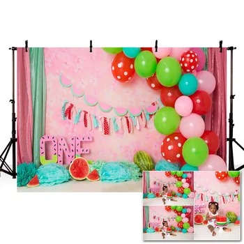 Mehofond 1st Birthday Party Background Девушка Розовый Цветочный Красный Зеленый Воздушный Шар Фон Для Фотосъемки Баннер Декор Для Фотостудии Реквизит