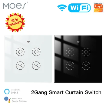 Moes WiFi Smart Life Tuya 2 Gang Двойной выключатель жалюзи для рольставен Электродвигатель с Google Home Alexa Voice