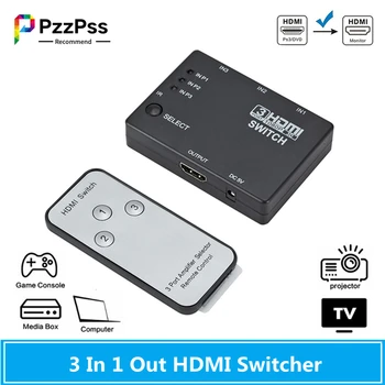 PzzPss HDMI Переключатель 3 В 1 Из 3 Портов Концентратор Коробка Автоматический Переключатель 1080p HD 1.4 С Пультом дистанционного Управления для DVD-проектора HDTV XBOX360