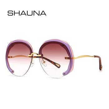 SHAUNA Модные Негабаритные круглые солнцезащитные очки без оправы Женские Прозрачные океанские градиентные линзы Оттенков UV400 Трендовые Мужские Солнцезащитные очки