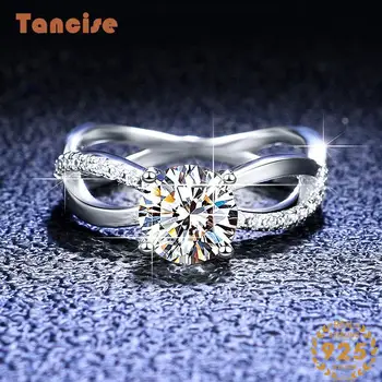 Tancise Классическое кольцо с муассанитом стерлингового серебра 925 пробы, 1 карат, для женщин, женские ювелирные изделия, обещание на свадьбу, подарок для вечеринки