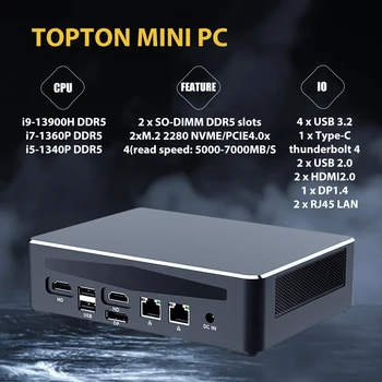 TOPTON Игровой мини-ПК 13-го поколения i9 13900 H i7 13700 H Intel Thunderbolt 4 DDR5 DDR4 PCIE4.0 Игровой компьютер 2 * 2.5G LAN 4 * 4K WiFi6