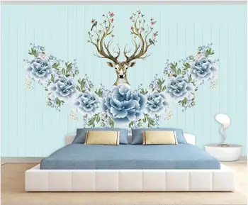 WDBH пользовательские фрески 3D фотообои Европейская голова оленя фон с цветком пиона домашний декор гостиная обои для стен 3 d