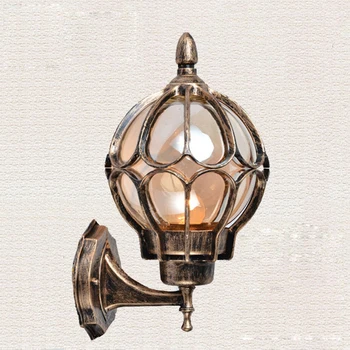 Американский винтажный бронзовый алюминиевый водонепроницаемый уличный настенный светильник-бра Европейский шарик из коньячного стекла E27, светодиодная лампа, настенный светильник