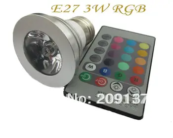 Бесплатная доставка/DHL Светодиодные лампы E27 85V-240V 3w RGB 16 Изменение цвета дистанционное управление точечное 10 шт./лот