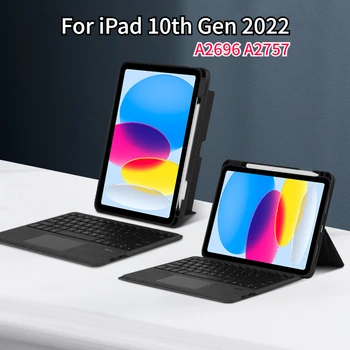 Беспроводная клавиатура для iPad 10th Gen 2022 10,9 дюймов A2696 A2757 с подсветкой сенсорной панели, Магнитная съемная крышка клавиатуры
