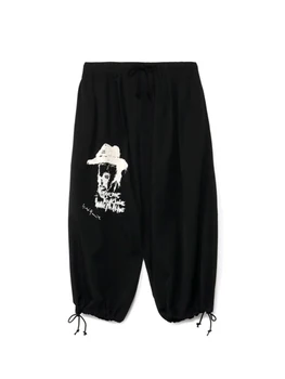 Брюки с портретной вышивкой yohji yamamoto, мужская одежда, широкие брюки yamamotos, брюки owen yohji pantalon с завязками, брюки yohji