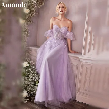 Вечернее платье Amanda Princess с 3D цветочной вышивкой, Трапециевидное Платье для выпускного вечера с открытыми плечами 2023, милое вечернее платье для вечеринок