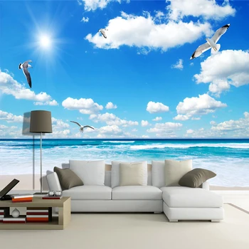 Голубое Небо Белые Облака Пляж Морской Пейзаж Пользовательские 3D Фотообои Фрески Для гостиной Украшения стен спальни Домашнего Декора Фреска