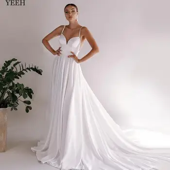 Да, элегантное свадебное платье в виде сердечка, простой халат на бретельках трапециевидной формы Mariée, сексуальное платье со шлейфом и открытой спиной крест-накрест, Vestido De Novia