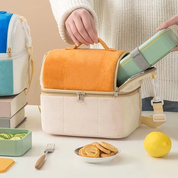 Двухслойная сумка для хранения пикника, тостов, без запаха, толстая изоляционная сумка для ланча, сумка для Бэнто, Портативный ручной ланч-бокс на одно плечо