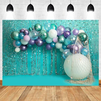 Декор для вечеринки в честь Дня рождения новорожденного, красочный воздушный шар, Фотографический фон, рыболовная сеть, Фоновая фотография, реквизит для фотостудии