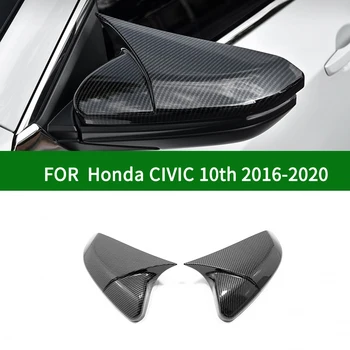 Для Honda Civic 2016-2020 Седан Купе, накладка на зеркало заднего вида, форма рога, черные чехлы для боковых зеркал из углеродного волокна/хрома