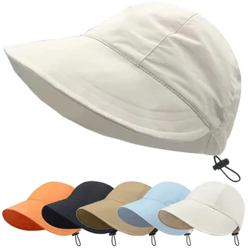 Женская кепка Летняя Солнцезащитная шляпа с широкими полями на шнурке, Регулируемые Складные быстросохнущие козырьки, Рыбацкие кепки, Бесплатная доставка