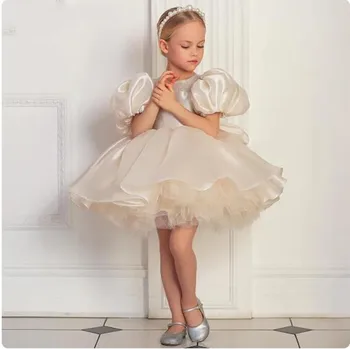 Индивидуальное платье для маленьких девочек с короткими Пышными рукавами, платье для Первого Причастия, платья для девочек в цветочек длиной до колен, платье на День рождения