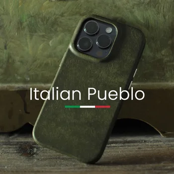 Итальянский Чехол из натуральной кожи Pueblo для iPhone 14 Pro Max Plus 13 Ручной Работы, Роскошный Магнитный Чехол из матовой воловьей кожи Для Телефона