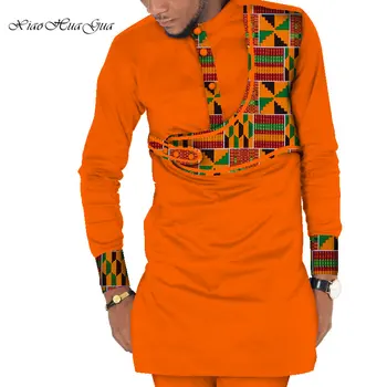 Комплект из 2 предметов, Африканская одежда для Мужчин, Рубашка Дашики с длинным рукавом и брюки, Одежда с африканским принтом в стиле Пэчворк, Мужской костюм Размера Плюс, WYN413