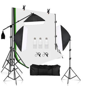 Комплект освещения для Софтбокса для фотосъемки 2,6 М * 3 М Подставка для фона E27 Держатель лампы Фото 3 М * 3 М Полиэстер Зеленый Белый Черный Фон
