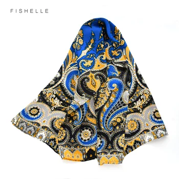 Королевский синий натуральный атласный шелковый шарф 110 см, большая квадратная бандана с принтом, 100% шарфы из чистого шелка, женская роскошная шаль, подарок для леди