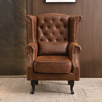Кресло с откидной спинкой, одноместный диван, кресло в американском и европейском стиле для гостиной и магазина, кафе-бар, ретро-скандинавский кожаный диван, светильник