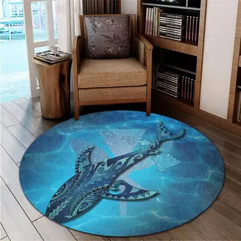 Круглый ковер Hawail Map Kanaka Galaxy Shark с 3D-принтом, нескользящий коврик для столовой гостиной, мягкий ковер для спальни