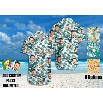 Летняя рубашка для лица с фотографией 2023 года на заказ - Гавайская рубашка с коротким рукавом на пуговицах на заказ - Лучшие подарки, мужские рубашки для пляжной вечеринки
