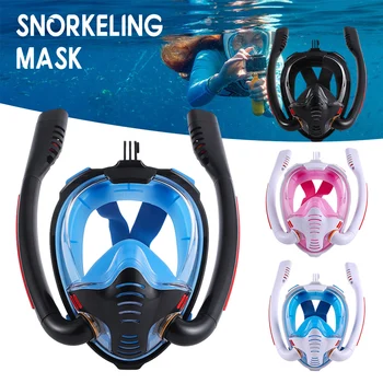Маска для дайвинга для взрослых с двойной трубкой, маска для плавания с панорамным видом HD для подводной съемки