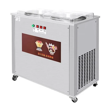 Машина для приготовления жареного льда LJZ200-2 Автоматическая коммерческая машина для приготовления жареного йогурта в двойном горшочке, машина для жареного мороженого