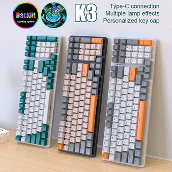 Механическая игровая клавиатура K3 с проводной подсветкой, Геймерская клавиатура K3 с красным/ синим переключателем, 100 клавиш Type-C, персонализированная клавиатура с горячей заменой