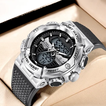 Модные спортивные мужские часы LIGE, лучший бренд FOXBOX, Кварцевые наручные часы с двойным дисплеем Для мужчин, Водонепроницаемые светящиеся часы, Военные часы