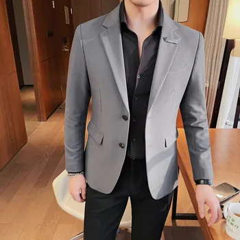 Модный Красивый деловой мужской однобортный пиджак высокого класса, Приталенный трендовый Красивый повседневный однобортный пиджак на Запад