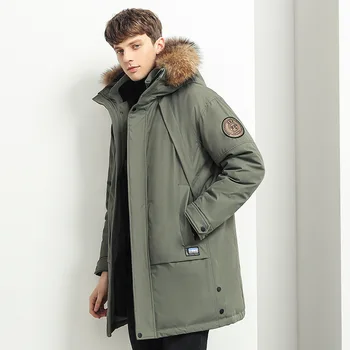 Мужская пуховая куртка с большим меховым воротником 2022, зимняя рабочая одежда средней длины, большой карман, повседневная свободная теплая куртка на утином пуху